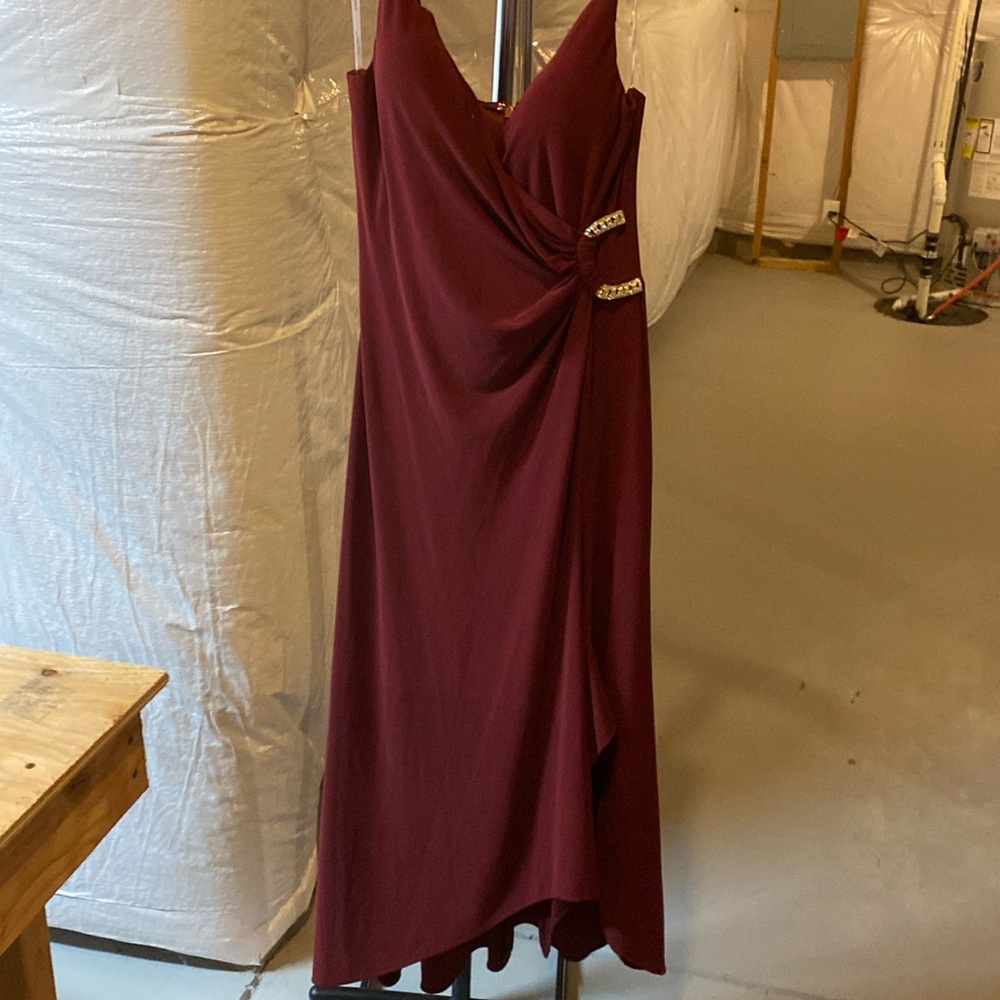 Burgandy side slit evening dress…..get ready for New Year Eve